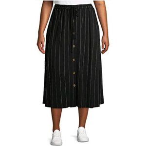 Terra & Sky Black Pinstripe Button-Front Midi Skirt